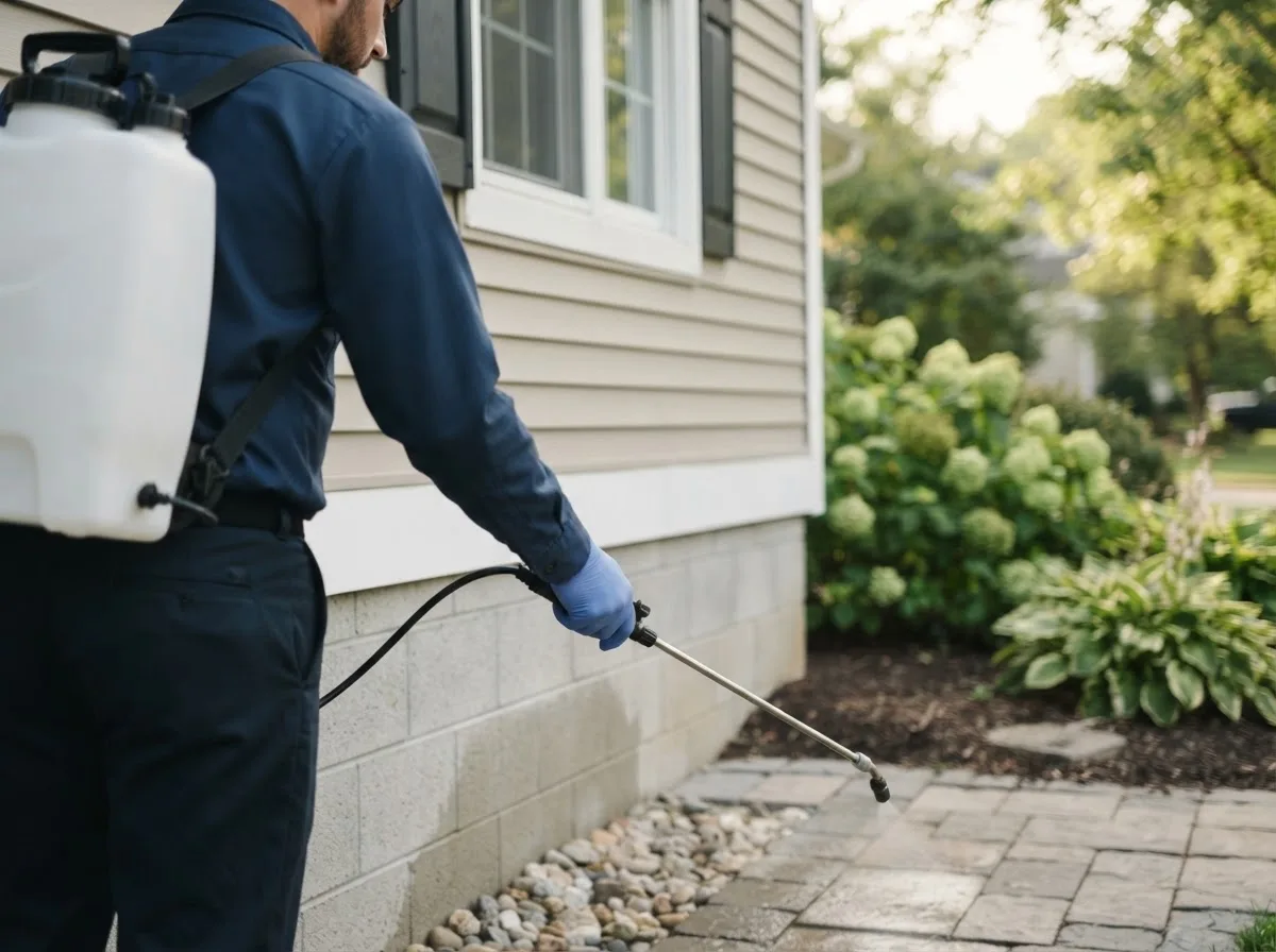Pest control technician inspecting a home in Greenville, ME